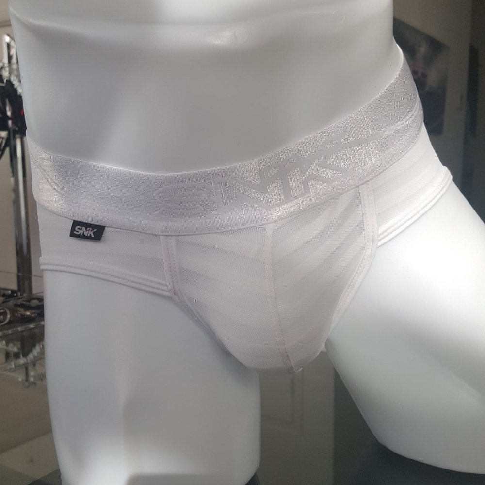 SHEER WHIT ON WHITE STRIPED BRIEF UNDERWEAR